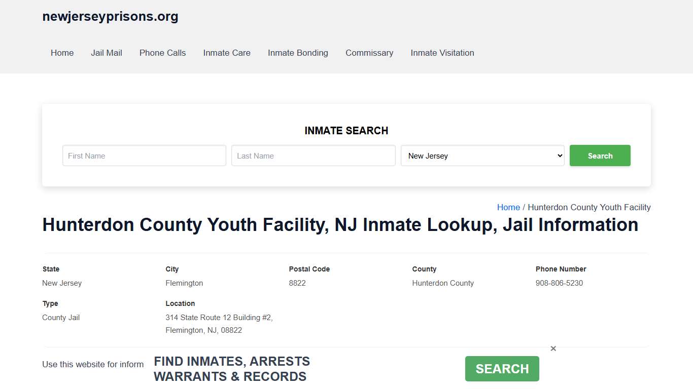 Hunterdon County Youth Facility, NJ - Offender Locator, Contacts, Inmate Info