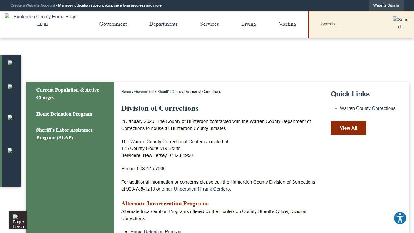 Division of Corrections Hunterdon County, NJ