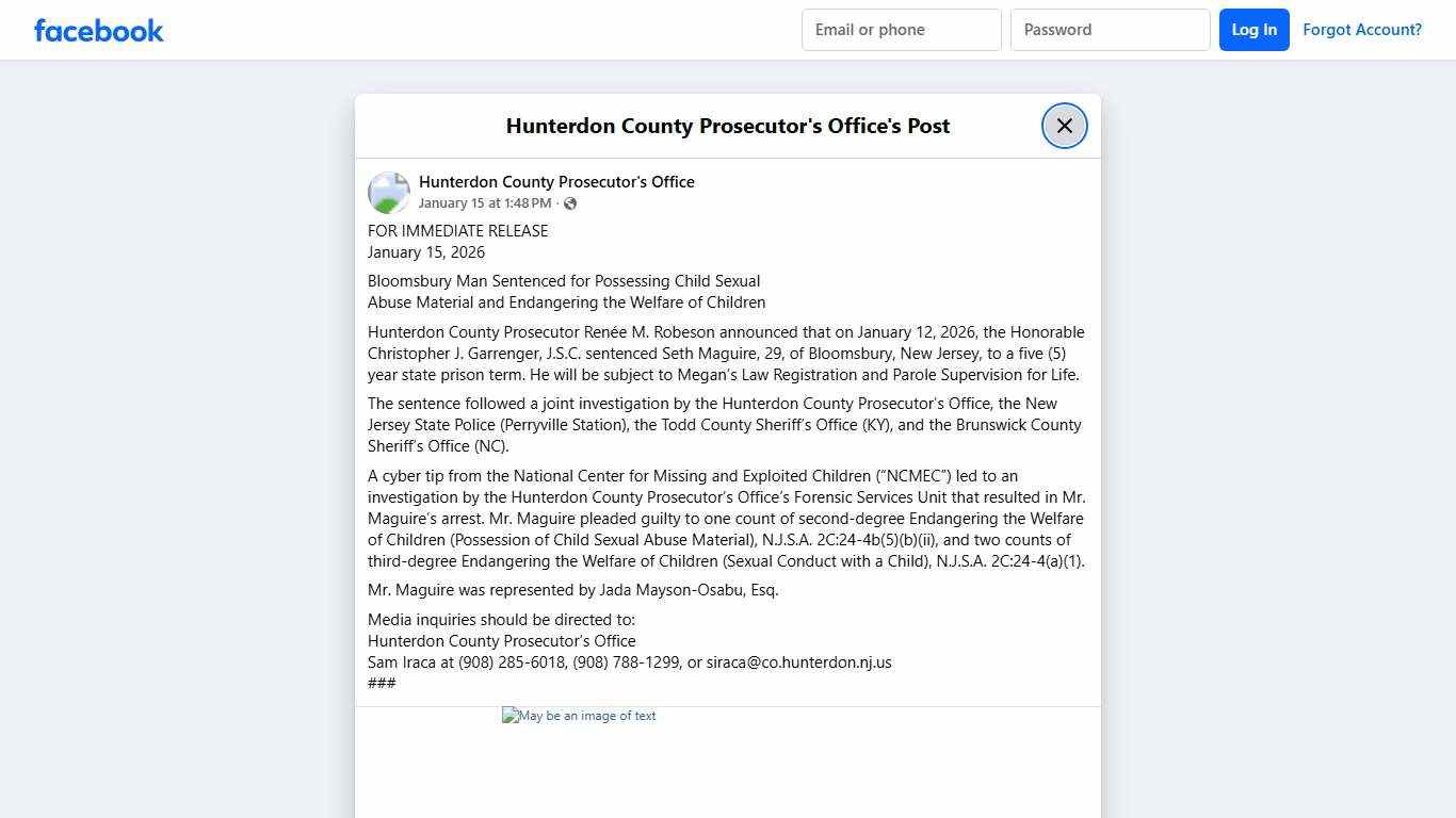 FOR IMMEDIATE... - Hunterdon County Prosecutor's Office Facebook